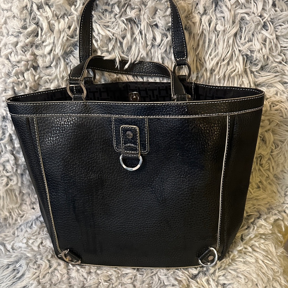 Tommy Hilciger Black Leather Tote Bag